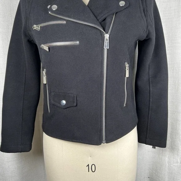 Anine Bing Women's Medium Felt Moto Classic Jacket Black Biker Zippers Punk Rock - Picture 3 of 11